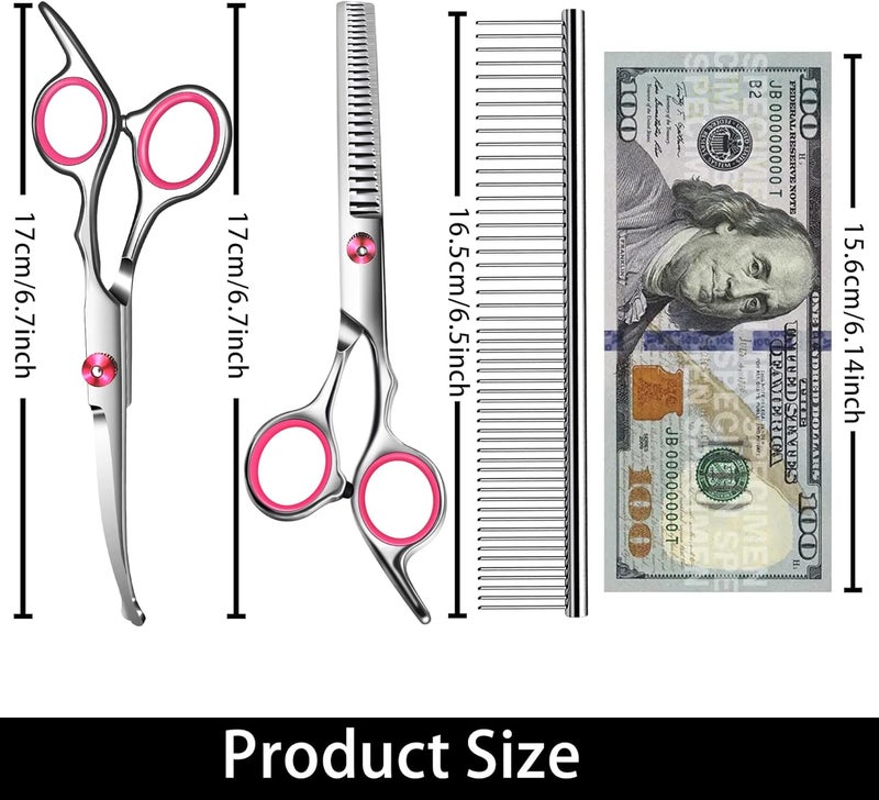 wikdey Dog Grooming Scissors with Safety Round Tip,Pet Grooming scissors Kit,Dog Shears for Grooming,Incude Thinning,Curved Grooming Scissors and Comb for dogs, cats.Suitable for The Right Hand - Image 2